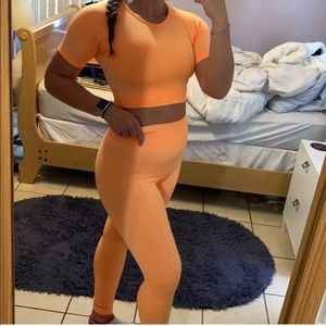 Neon Orange Gymshark workout tights
